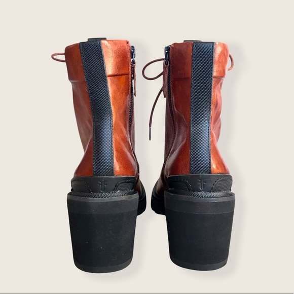 Frye Savannah Cognac Genuine Leather Classic Lace Up Streetwear Combat AnkleBoot - Picture 12 of 16